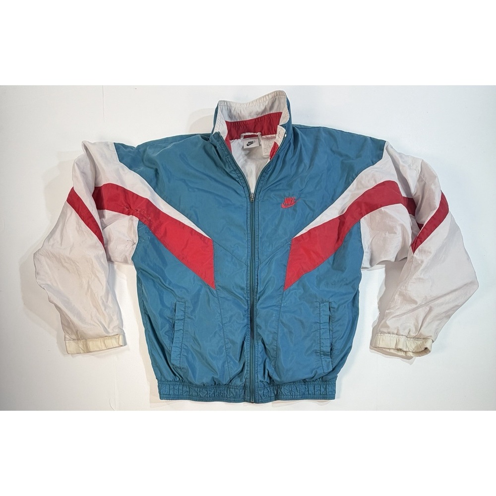 Vintage Nike Windbreaker Jacket Womens XS Teal Red White Full Zip 90s Y2K